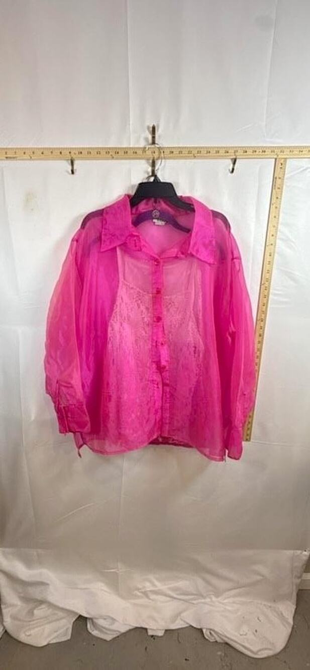 Cato Erika Brooke 2pc Set Ombre Crochet Tank Hot Pink Sheer Nylon Blouse 18 20